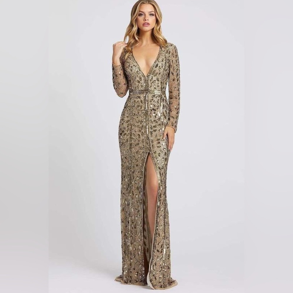 Mac Duggal Long Sleeve Formal Evening Trumpet Dress